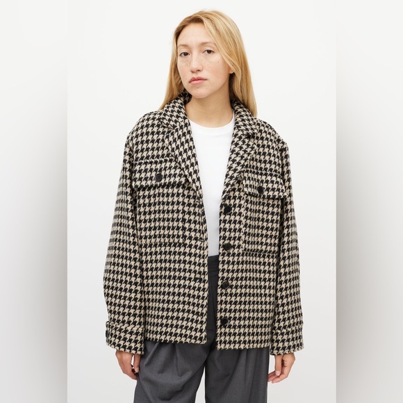 Anine Bing Flynn Houndstooth Woven Knit Collared Button Down Jacket Coat Shacket - Picture 17 of 17